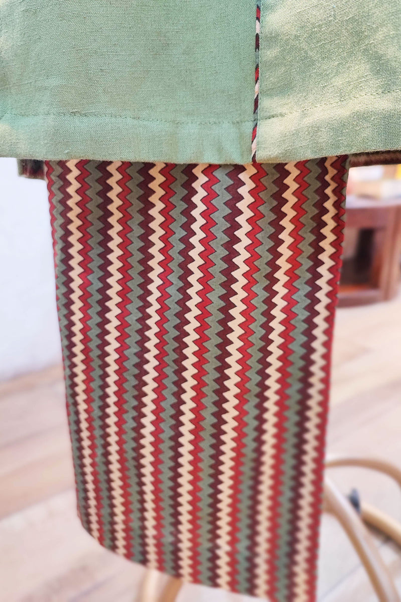 Green Handloom Cotton Kurta with Multicolor Pant Set