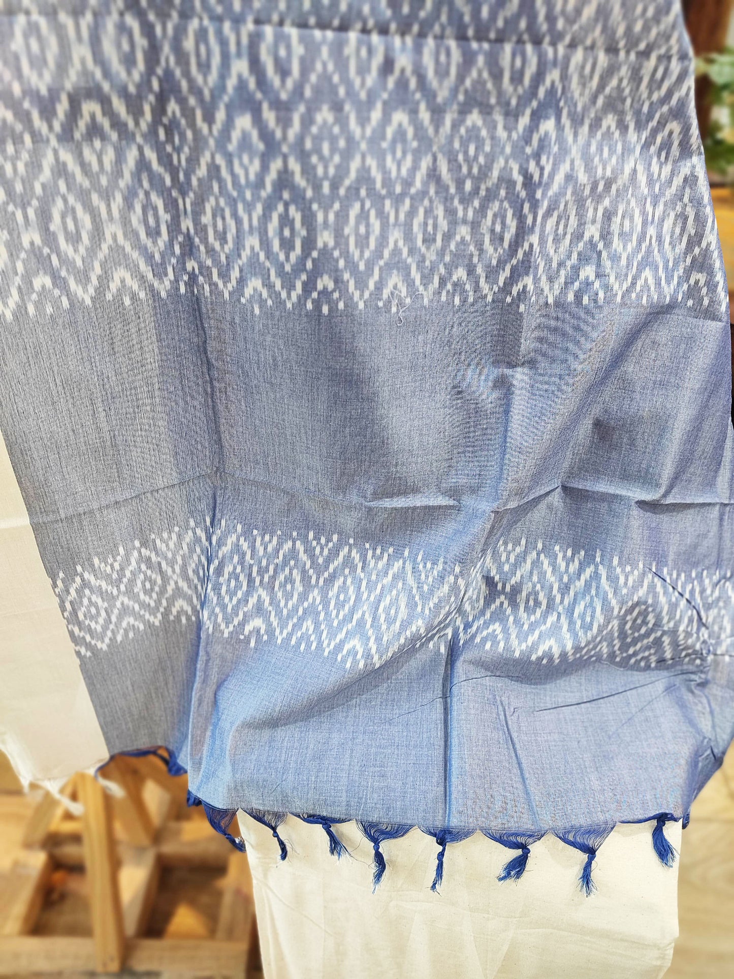 Pastel Blue & White Cotton Handloom Ikkat Suit Set
