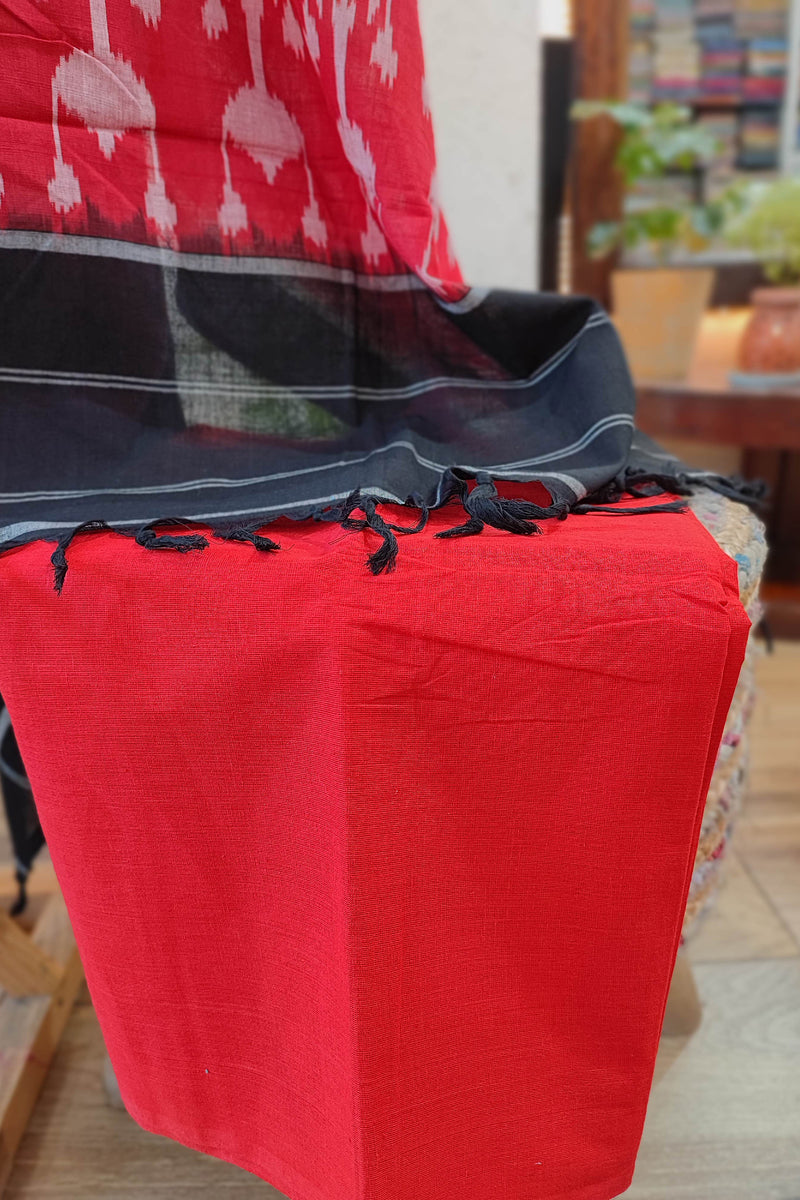 Scarlet & Black Cotton Handloom Ikkat Suit Set