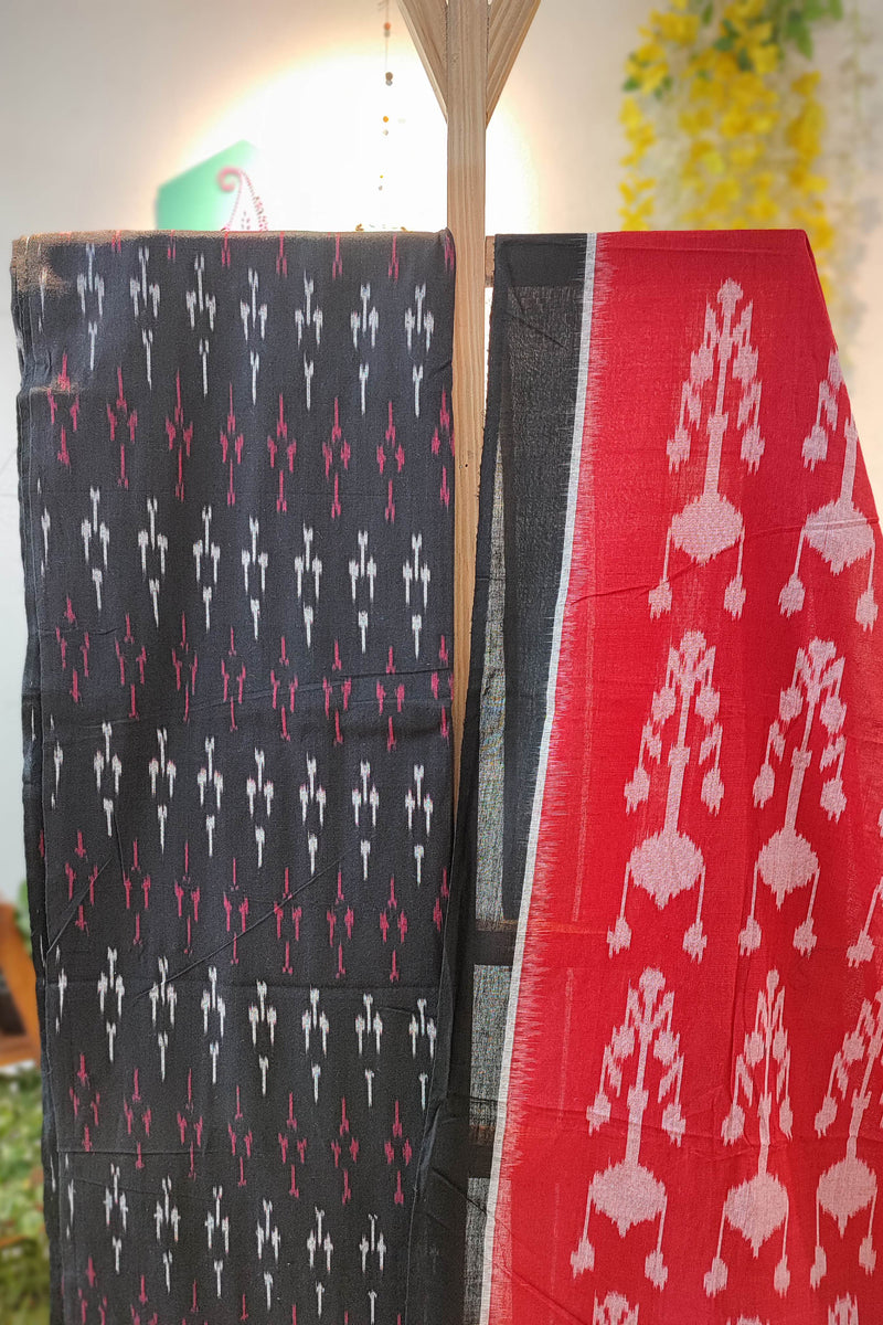 Scarlet & Black Cotton Handloom Ikkat Suit Set