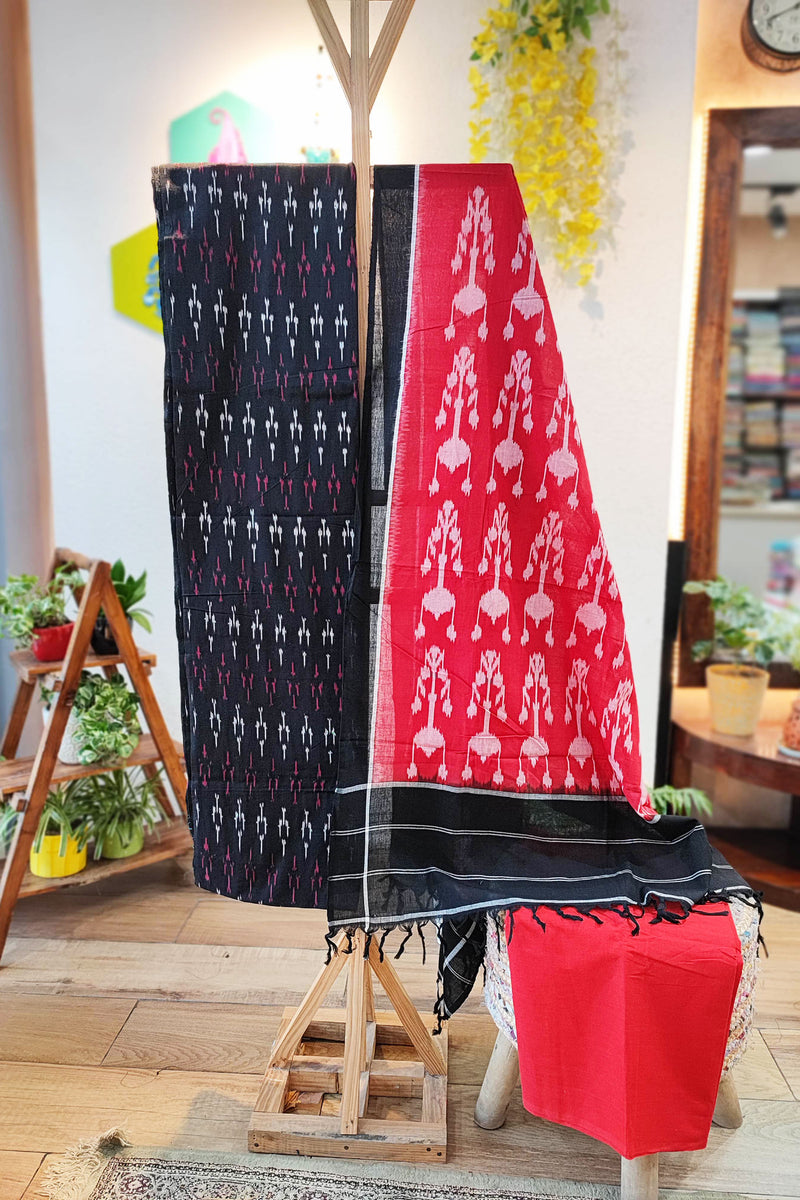 Scarlet & Black Cotton Handloom Ikkat Suit Set
