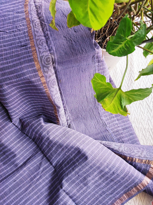 Lavender Premium Kota Doria Handblock Printed Saree