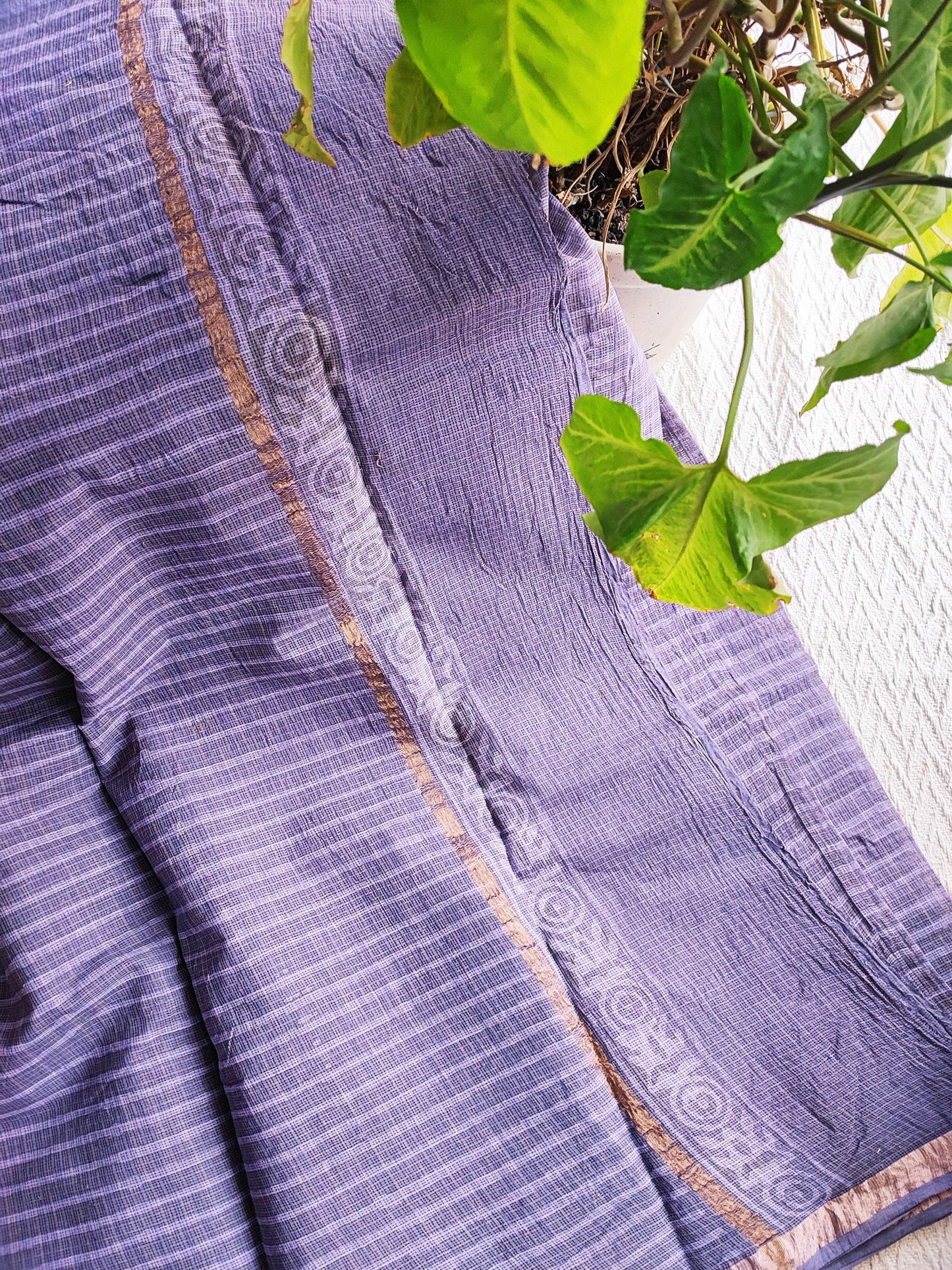 Lavender Premium Kota Doria Handblock Printed Saree