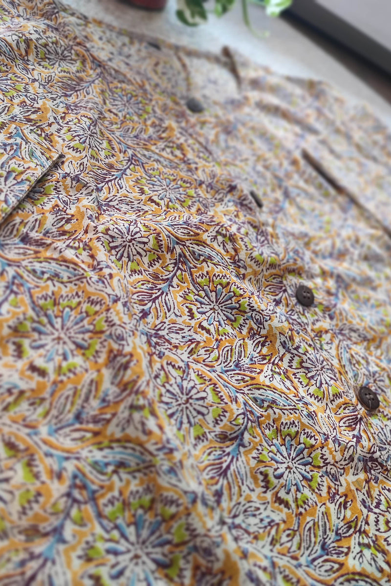 Ajrakh-Inspired Multicolor Cotton Blouse with Sleeves and Floral Handblock Print