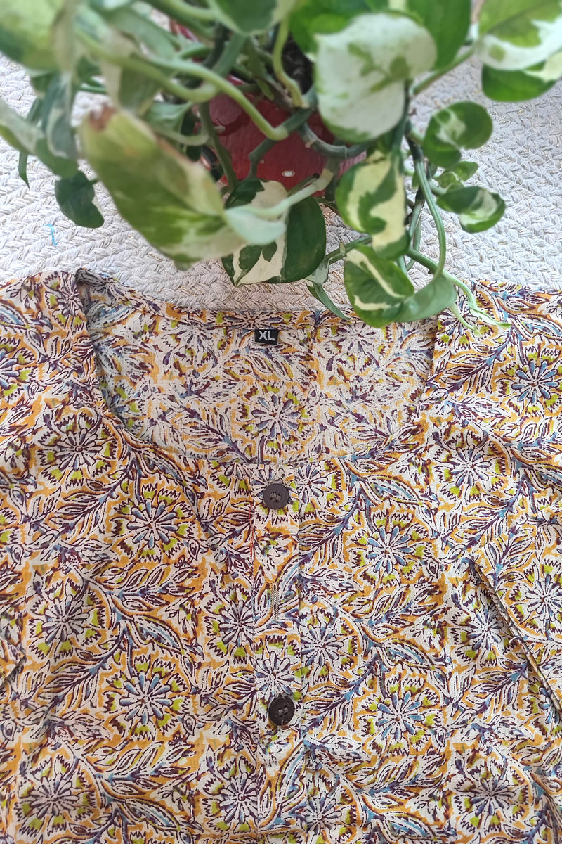 Ajrakh-Inspired Multicolor Cotton Blouse with Sleeves and Floral Handblock Print