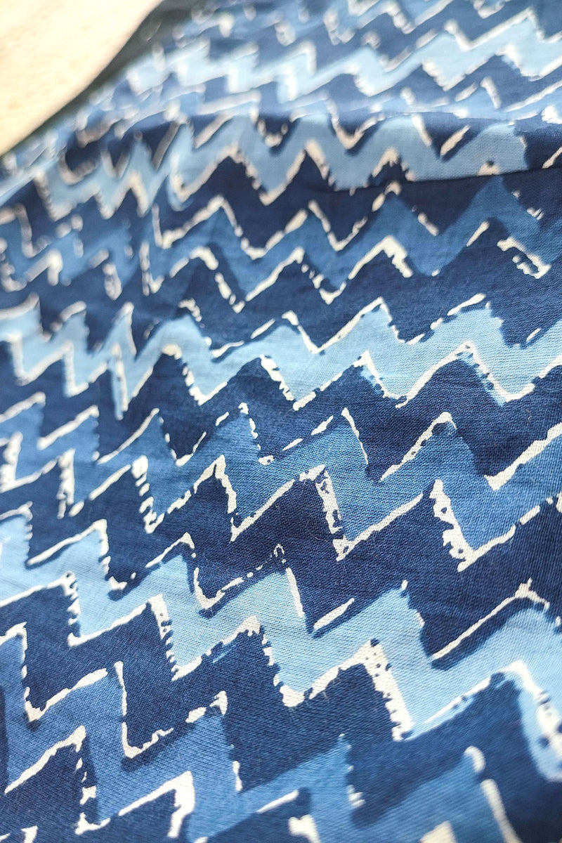 Indigo Zig-Zag Cotton Sleeveless Blouse – Handblock Print