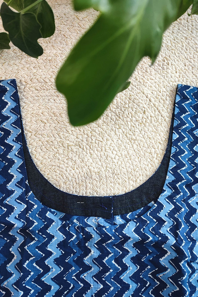 Indigo Zig-Zag Cotton Sleeveless Blouse – Handblock Print