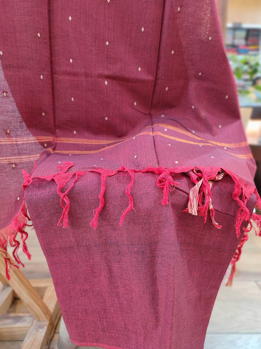 Maroon Handloom Pure Cotton Suit with Subtle Buta  Weave