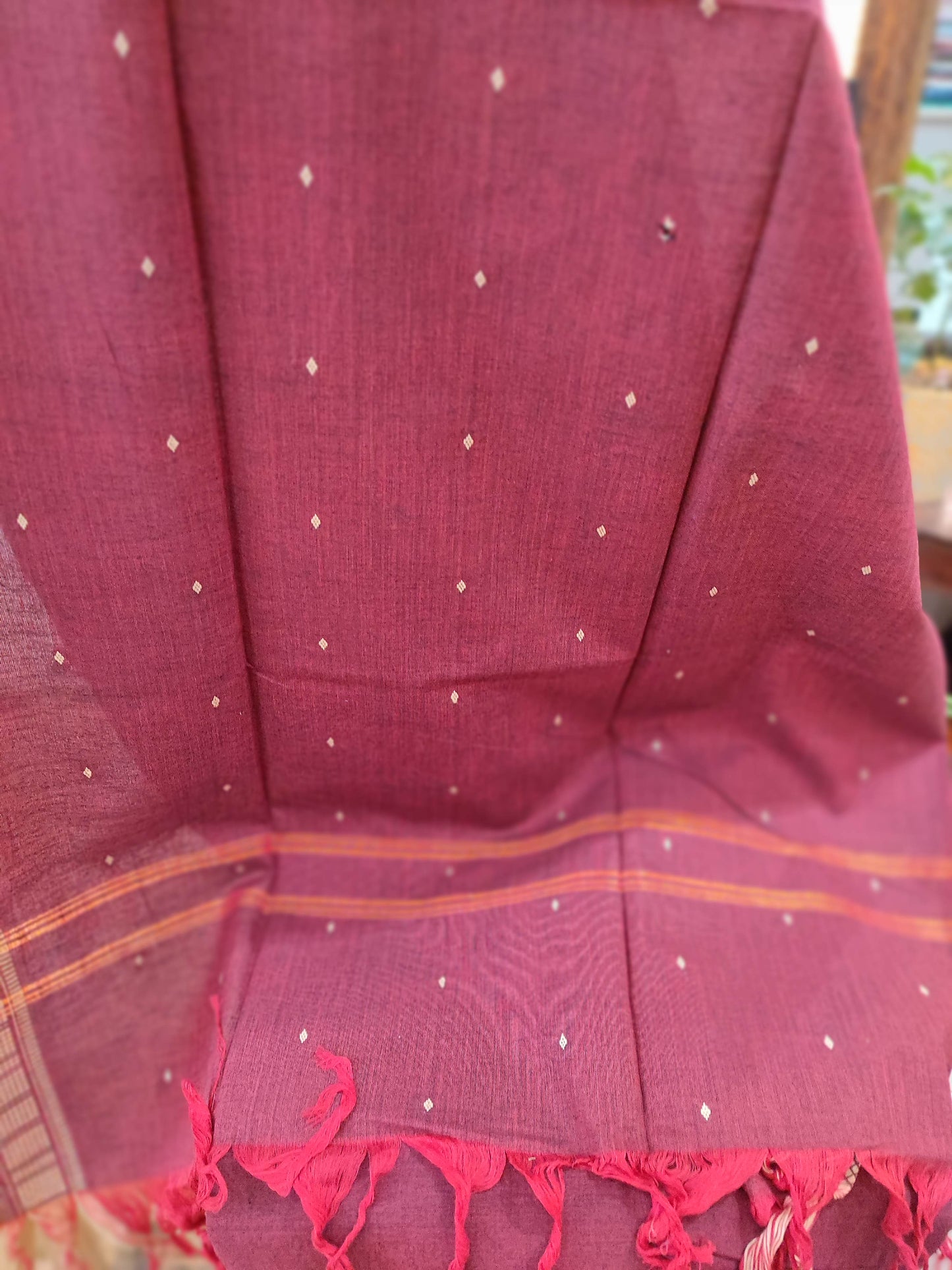 Maroon Handloom Pure Cotton Suit with Subtle Buta  Weave