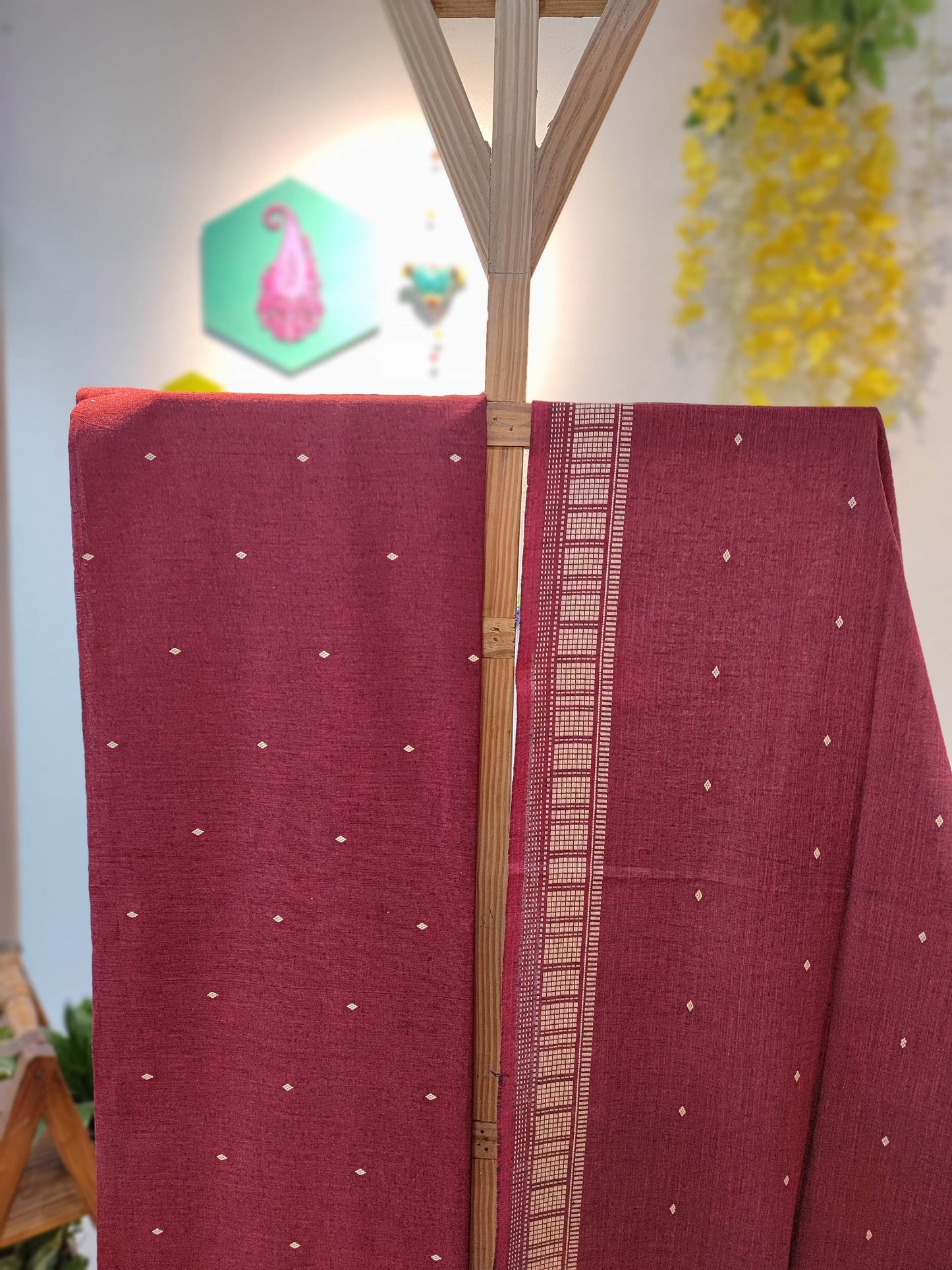 Maroon Handloom Pure Cotton Suit with Subtle Buta  Weave