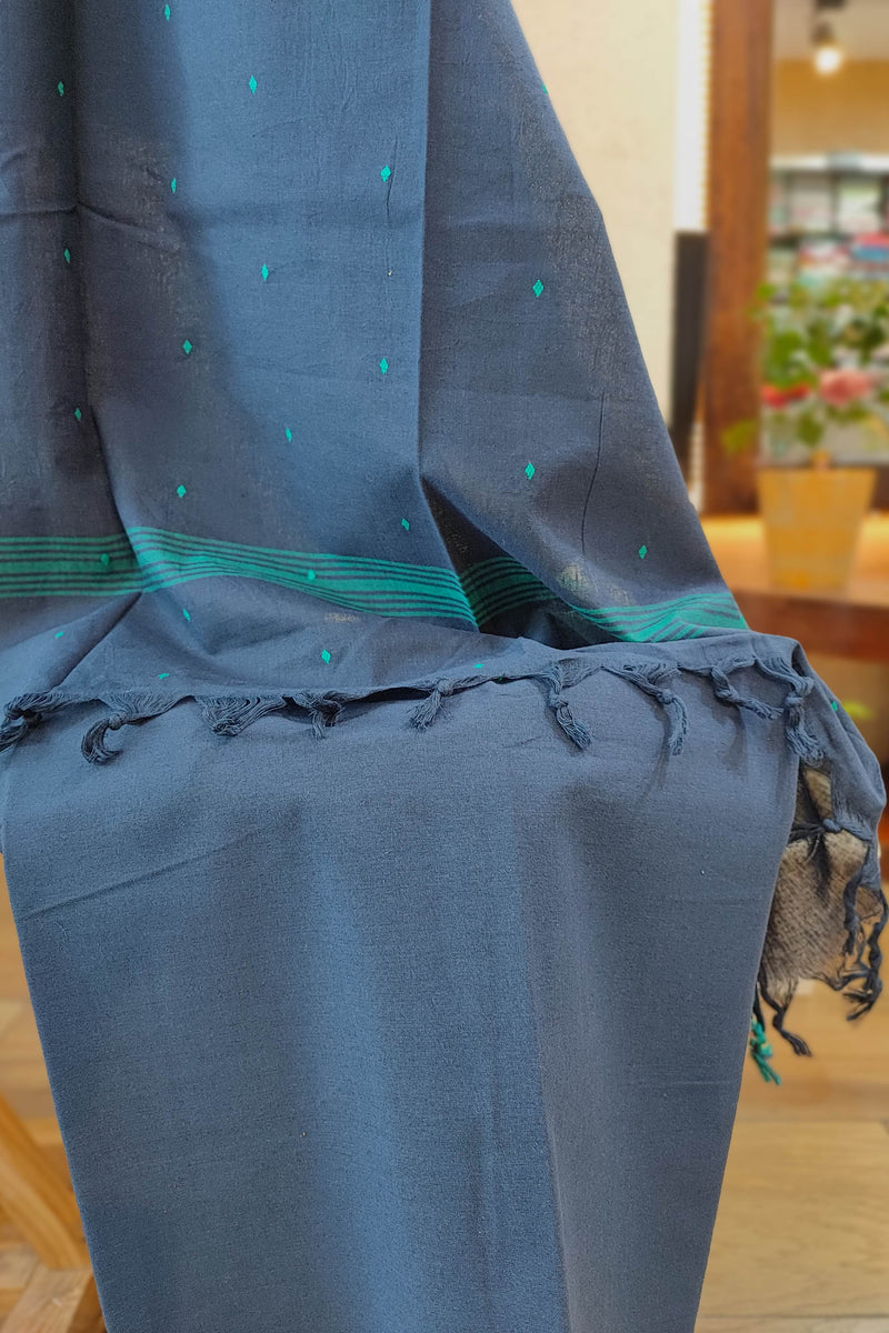 Blue Handloom Pure Cotton Suit with Teal Buta Weave