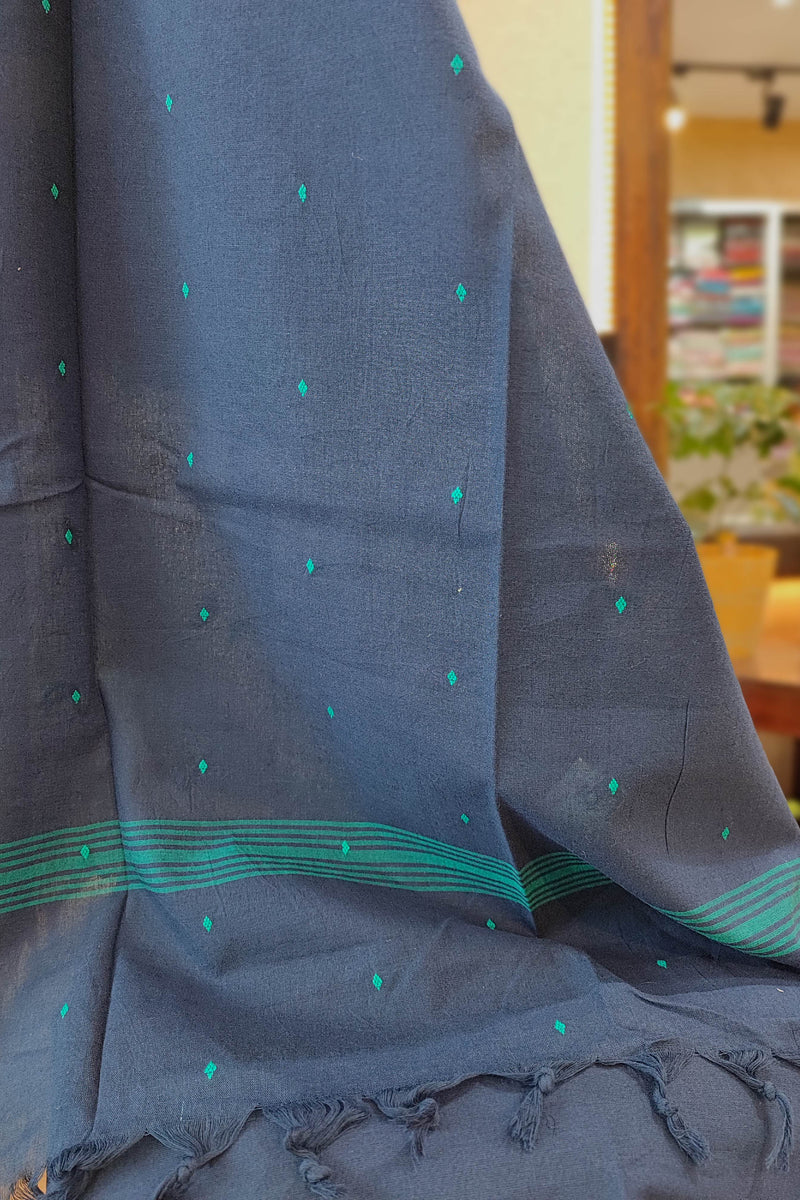 Blue Handloom Pure Cotton Suit with Teal Buta Weave