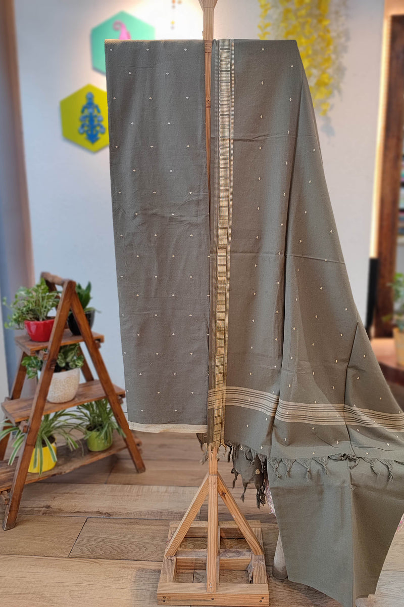 Sage Green Handloom Pure Cotton Suit with Buta Weave