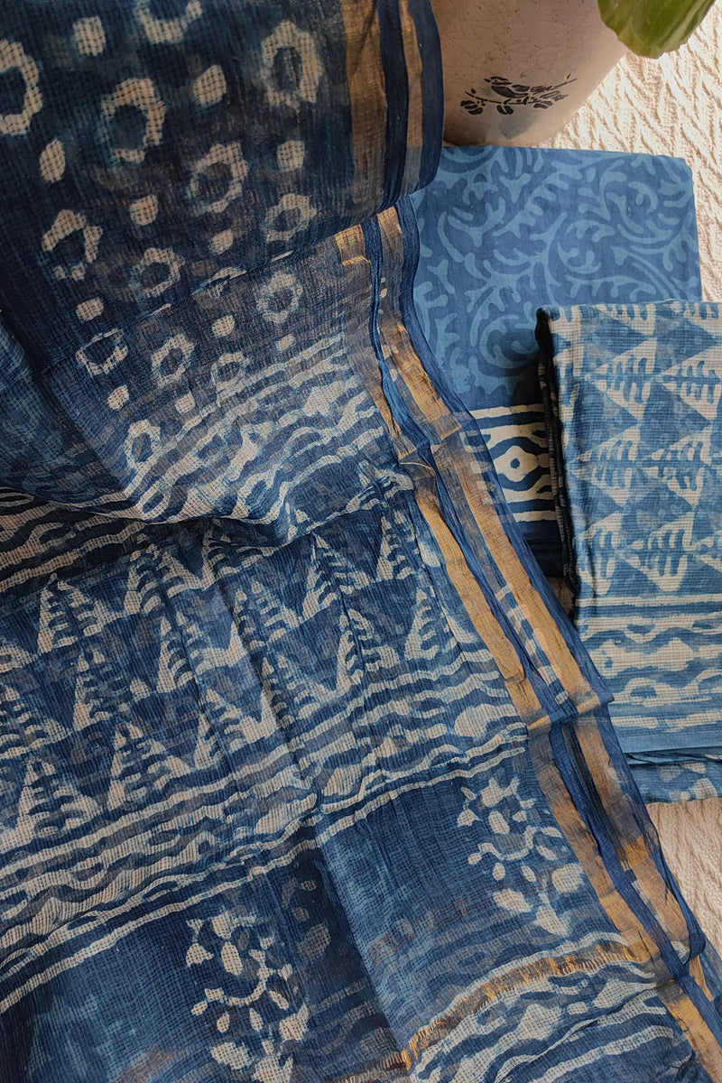 Indigo  Printed Kota Suit Set with Dupatta