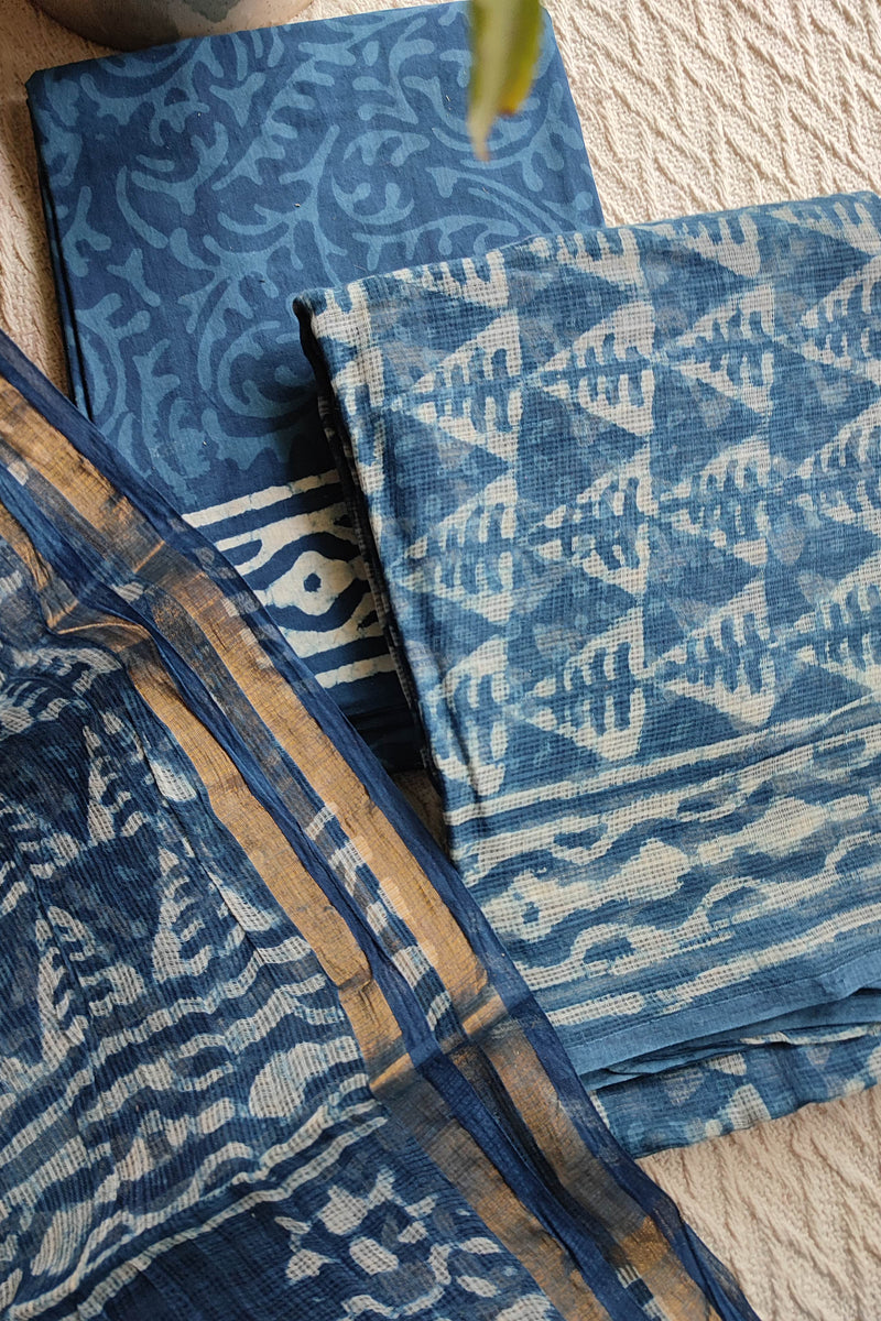 Indigo  Printed Kota Suit Set with Dupatta