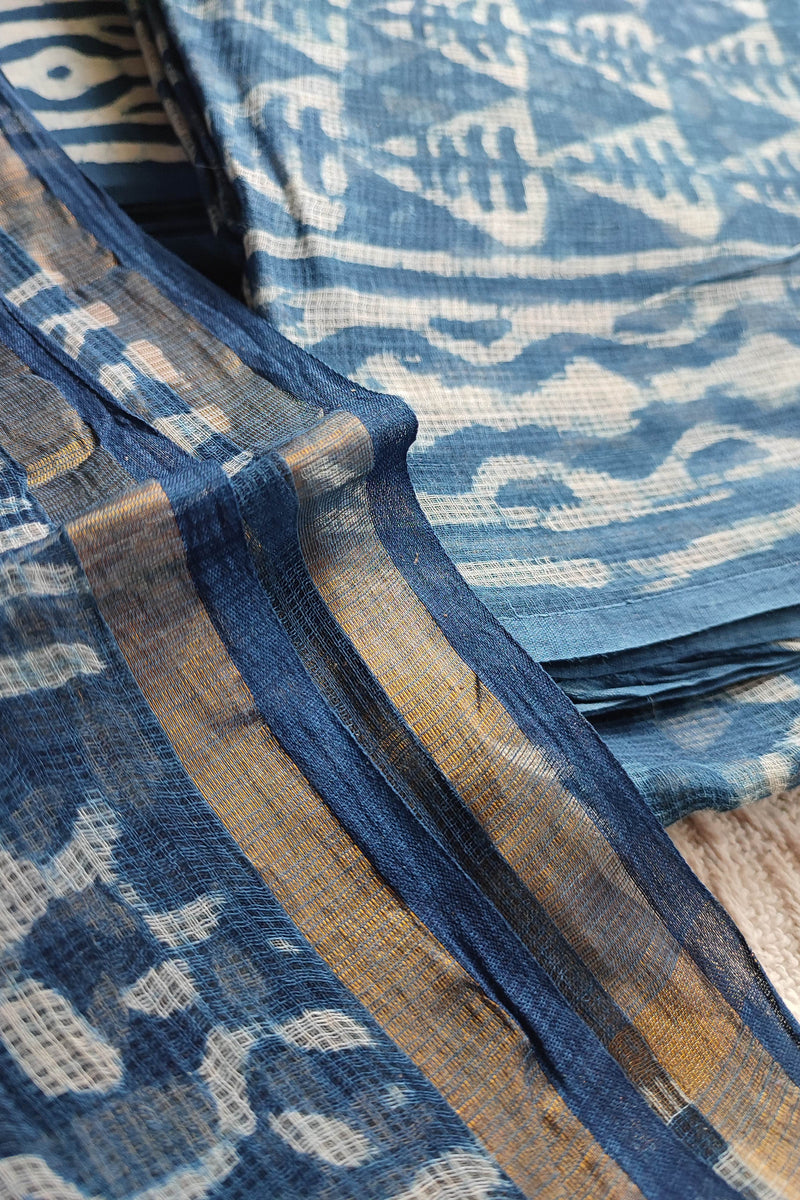 Indigo  Printed Kota Suit Set with Dupatta