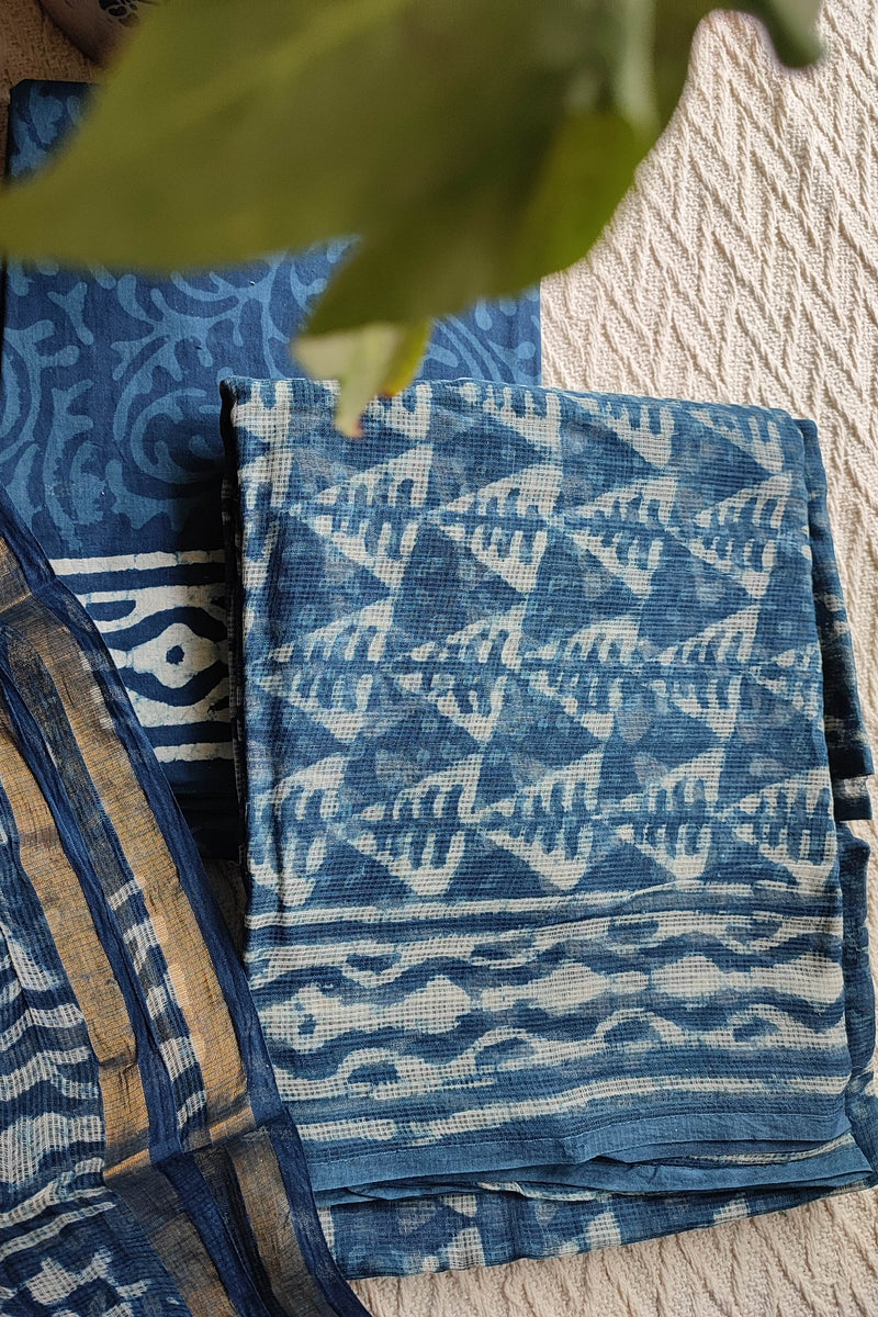 Indigo  Printed Kota Suit Set with Dupatta