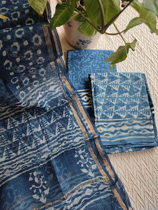Indigo  Printed Kota Suit Set with Dupatta