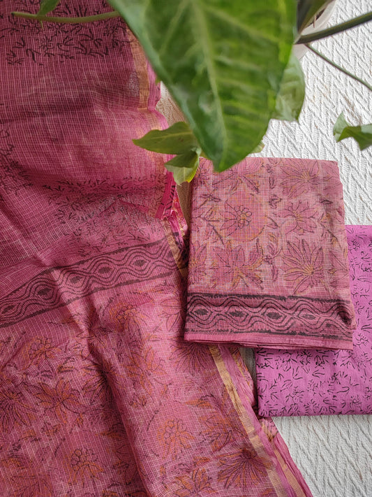 Pink Floral Printed Kota Suit Set with Matching Dupatta