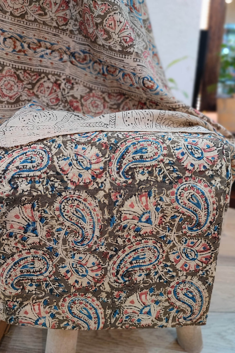 Pink Ikkat Suit with Grey Kalamkari Cotton Pant and Multicolor Dupatta