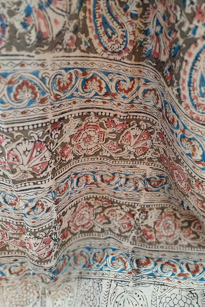 Pink Ikkat Suit with Grey Kalamkari Cotton Pant and Multicolor Dupatta