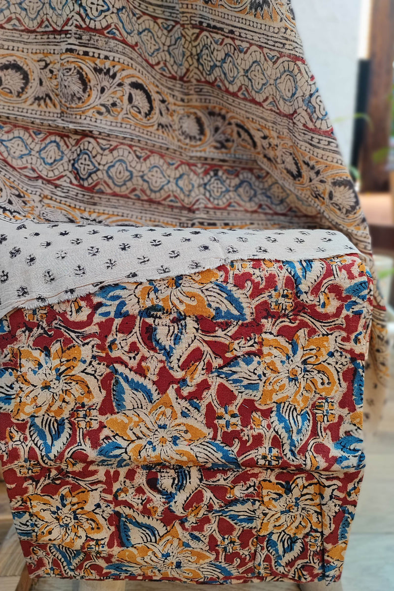 Mustard Ikkat Suit with Red Kalamkari Cotton Pant and Multicolor Dupatta