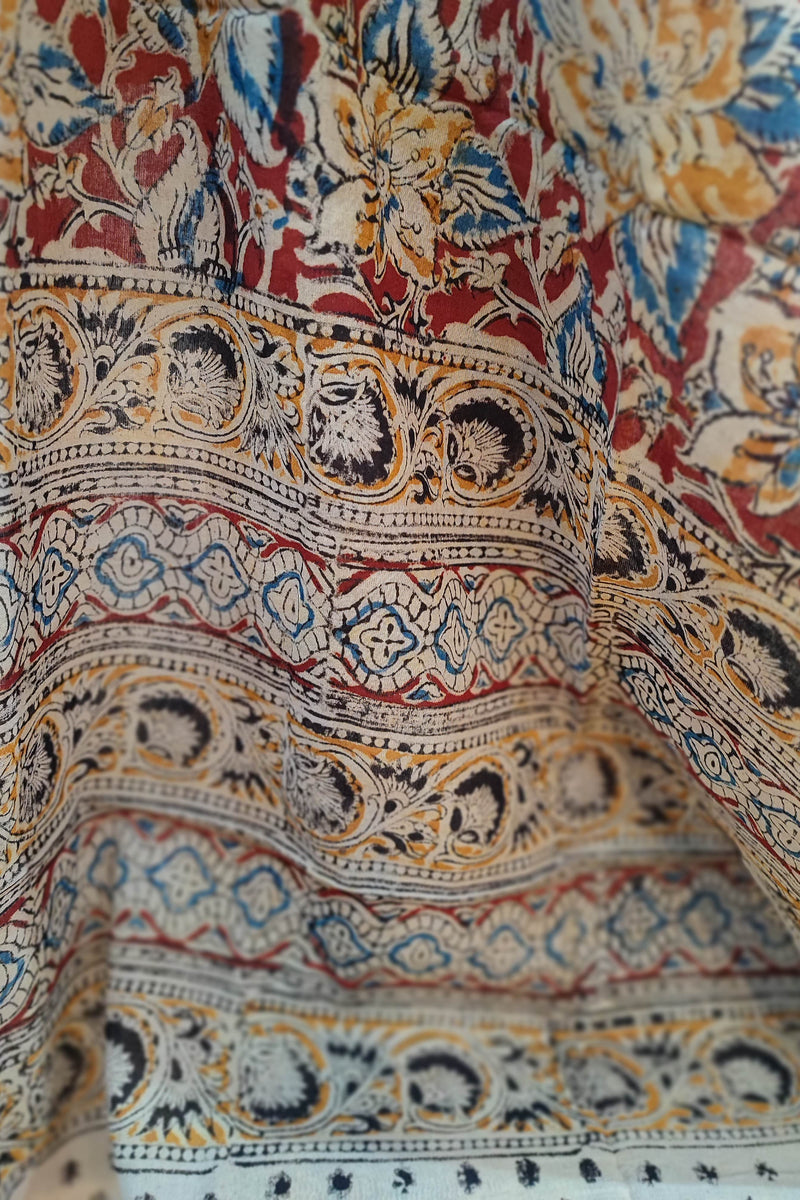 Mustard Ikkat Suit with Red Kalamkari Cotton Pant and Multicolor Dupatta