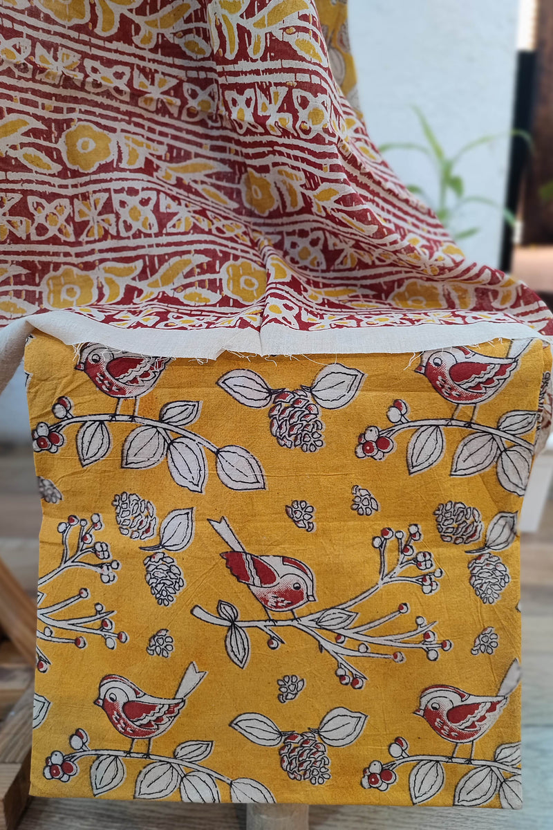 Black Ikkat Suit with Yellow Kalamkari Cotton Pant and Multicolor Dupatta