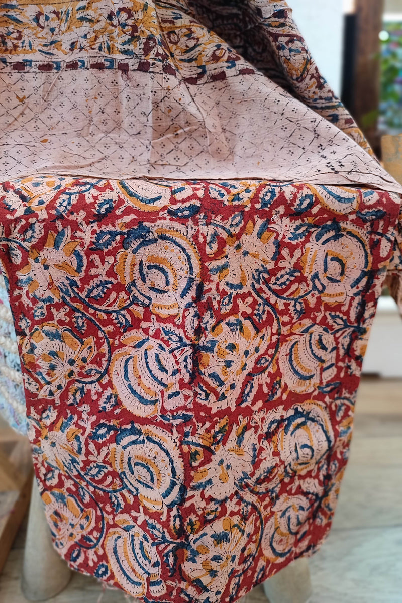 Blue Classic Ikkat Suit Set with Kalamkari Prints, Bottom, and Dupatta