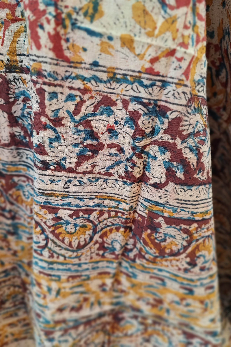 Blue Classic Ikkat Suit Set with Kalamkari Prints, Bottom, and Dupatta