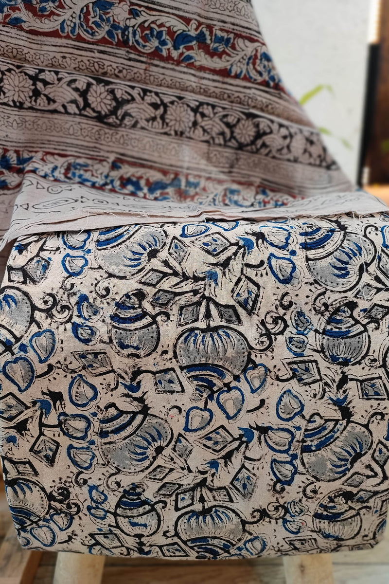 Elegant Black Ikkat Suit Set with Kalamkari Prints, Bottom, and Dupatta