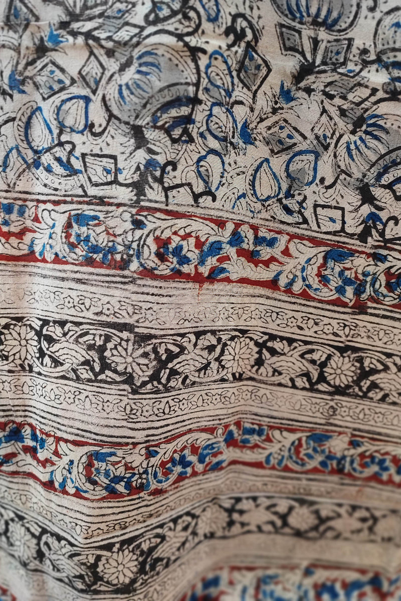 Elegant Black Ikkat Suit Set with Kalamkari Prints, Bottom, and Dupatta