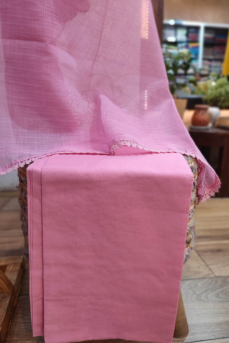 Charming Pink Kota  Suit Set with Bottom and Dupatta with Intricate Embroidery
