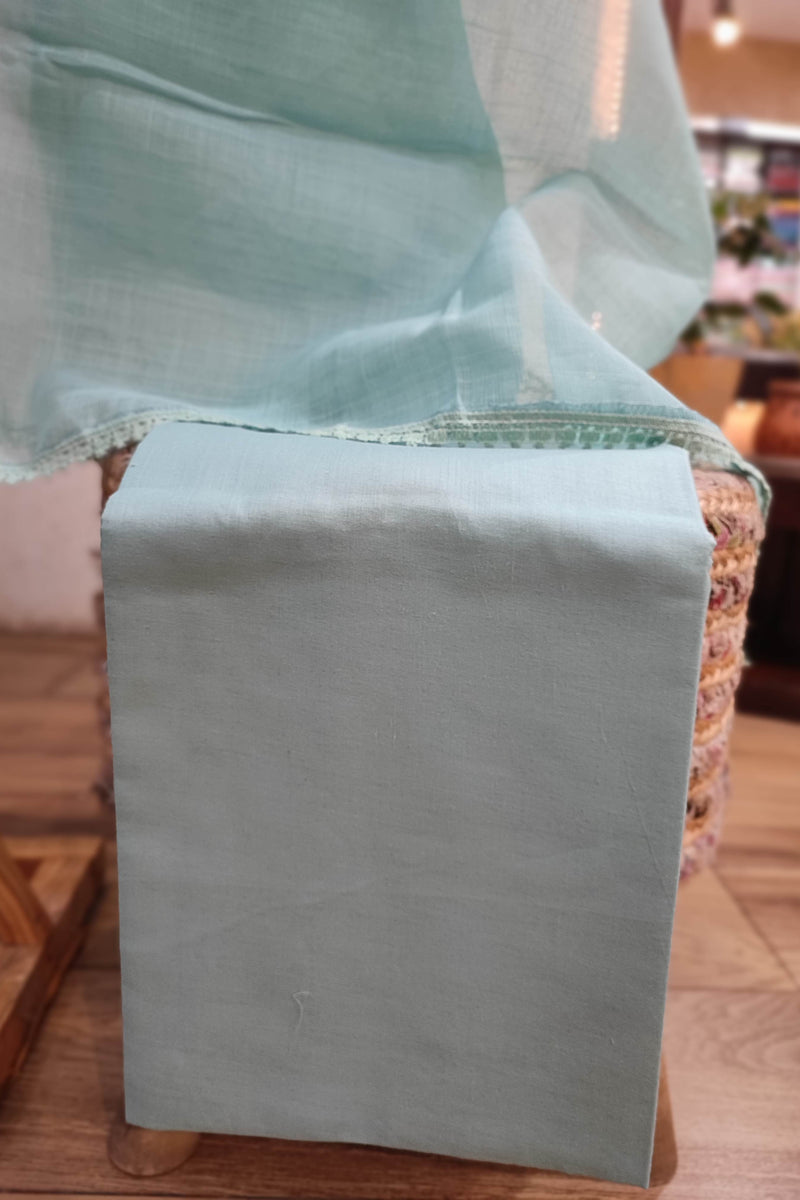 Light sky blue Kota linen Suit Set with cotton Bottom and kota linen Dupatta