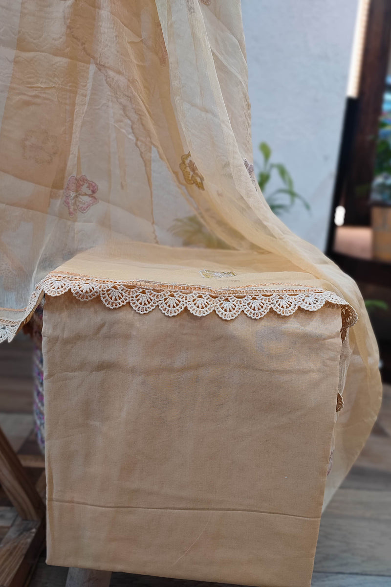 Cotton Suit with cotton Bottom and chiffon dupatta