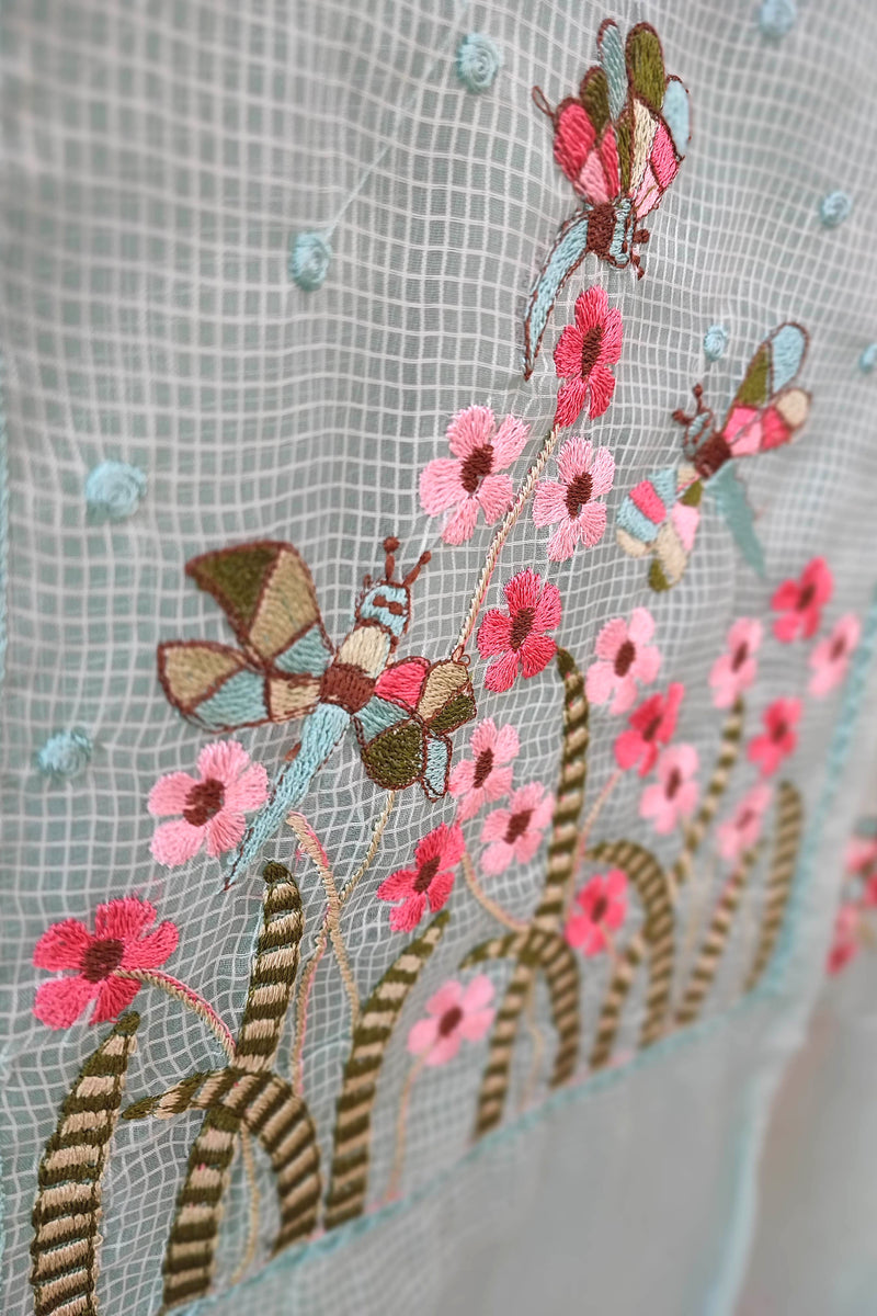 Sky Blue organza kota Suit with cotton bottom and organza kota Dupatta