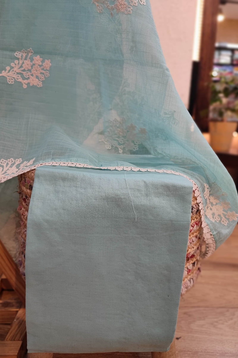 Kota Linen Suit with, cotton Bottom and kota linen Dupatta