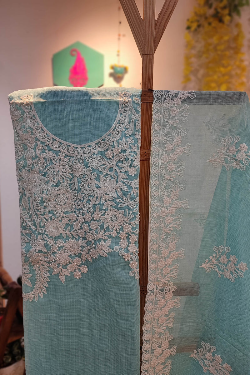 Kota Linen Suit with, cotton Bottom and kota linen Dupatta