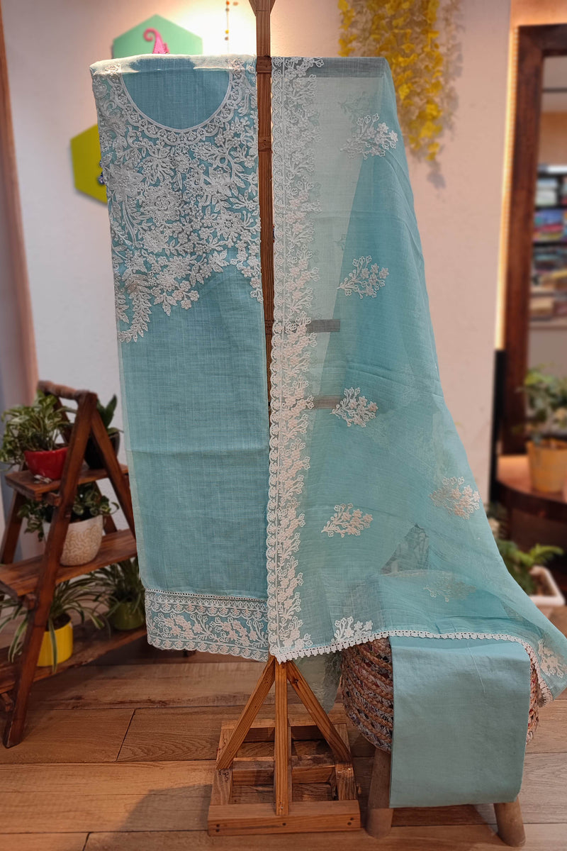 Kota Linen Suit with, cotton Bottom and kota linen Dupatta