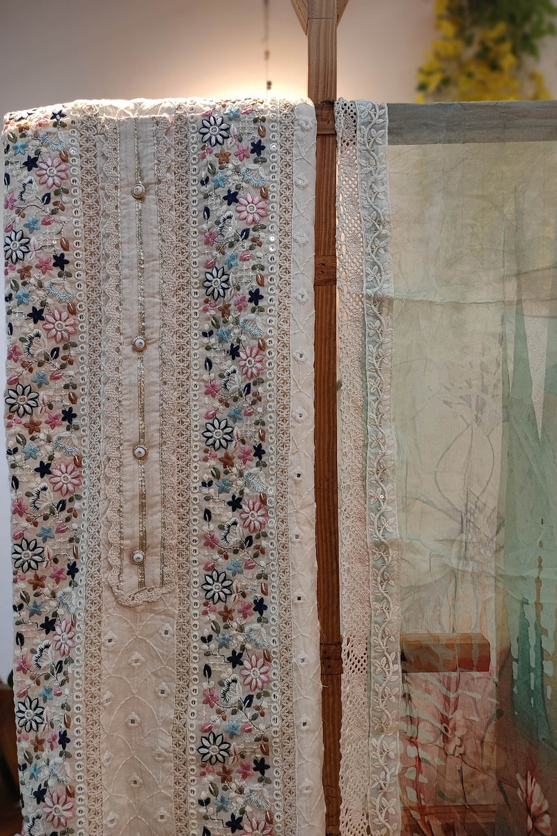 Cotton Suit with Premium Cotton Bottom and Pure Chiffon Dupatta