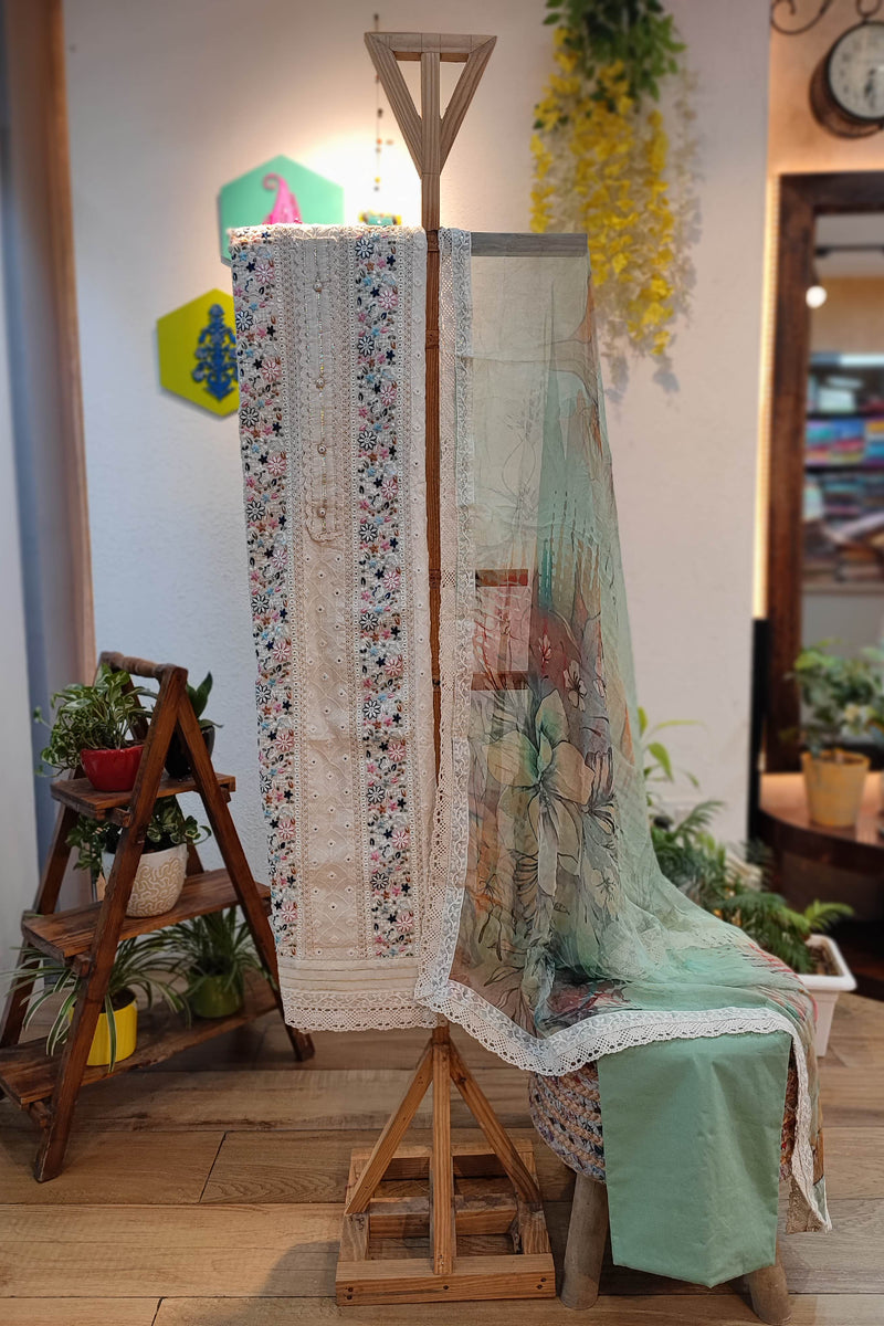 Cotton Suit with Premium Cotton Bottom and Pure Chiffon Dupatta