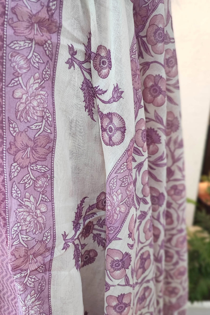 Lavender Floral Ready Cotton Kurta with Pant & cotton Dupatta