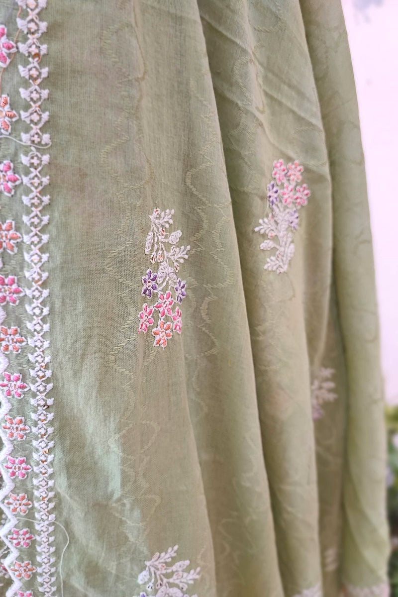 Light Green Soft Cotton Suit with  premium cotton Bottam and cotton dupatta