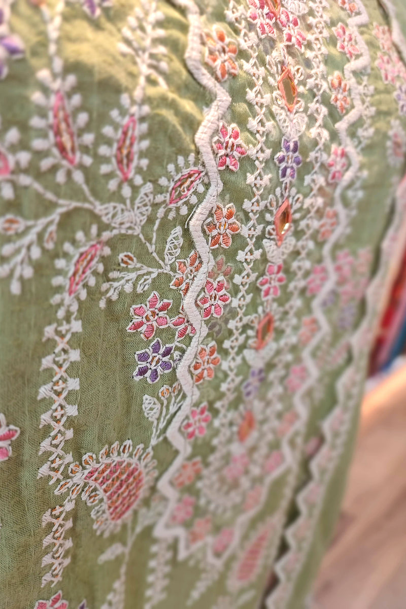 Light Green Soft Cotton Suit with  premium cotton Bottam and cotton dupatta