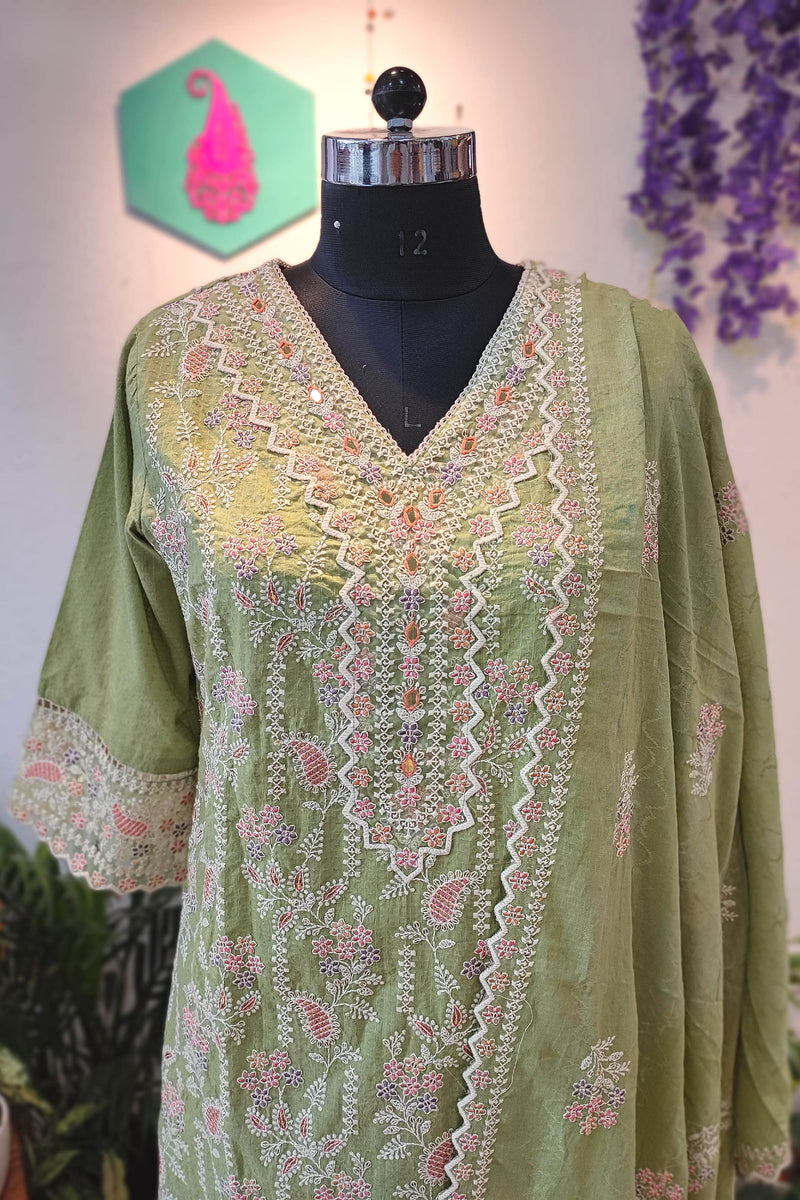 Light Green Soft Cotton Suit with  premium cotton Bottam and cotton dupatta