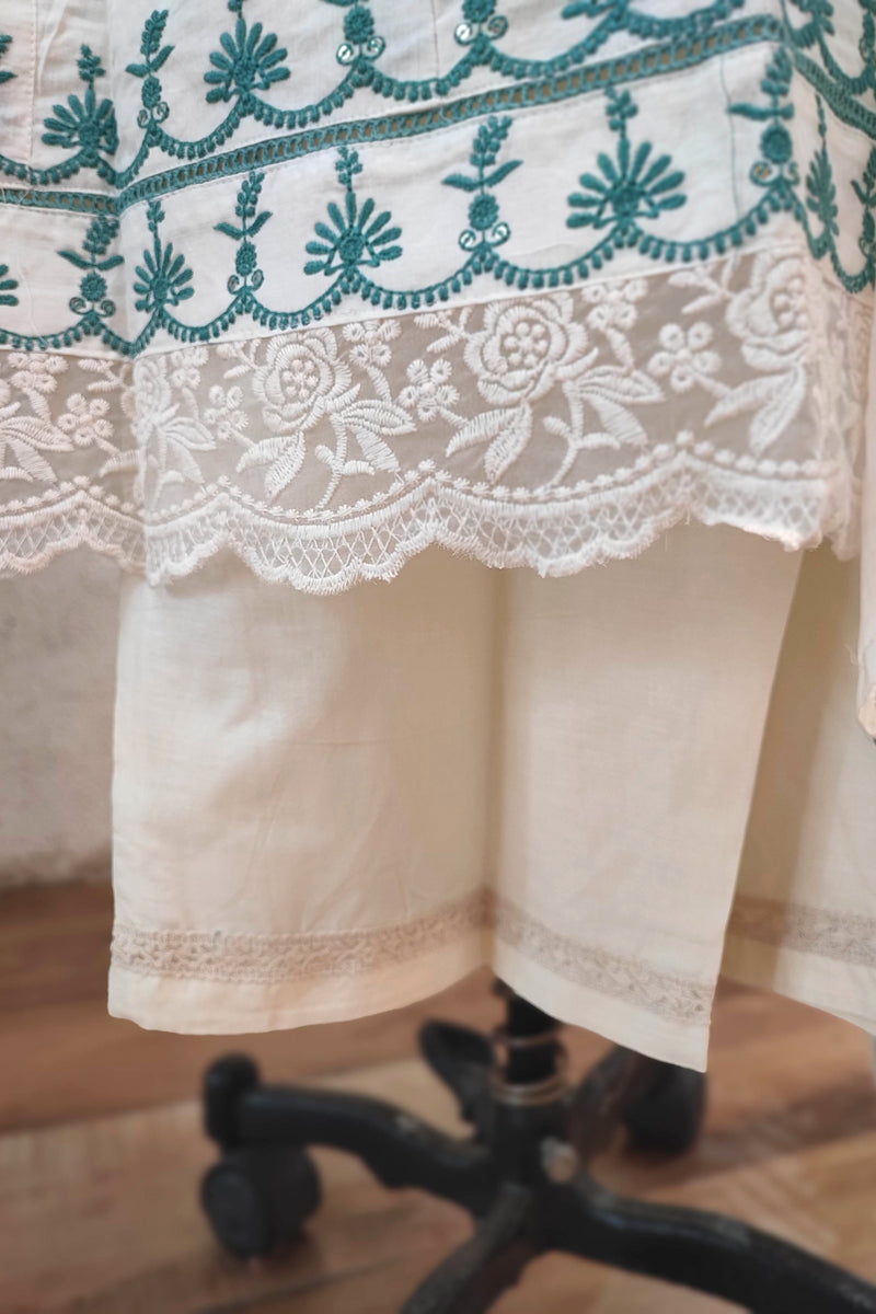 White Cotton Suit sat With cotton & cotton Dupatta