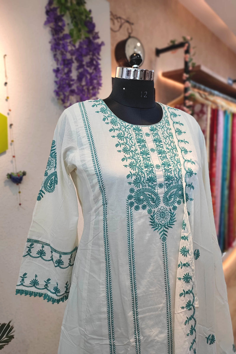 White Cotton Suit sat With cotton & cotton Dupatta