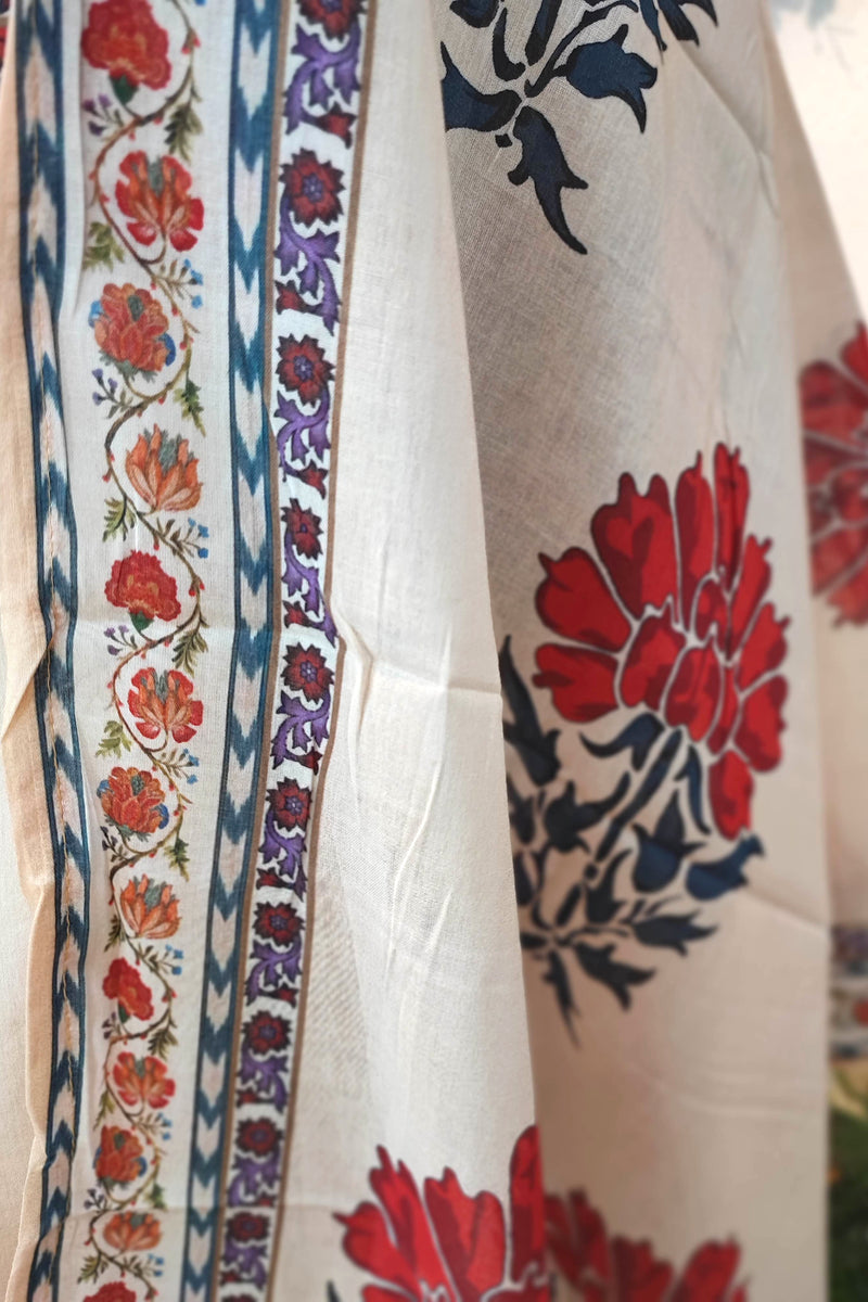 Off-White  Cotton Suit Set with cotton pant & Cotton Dupatta