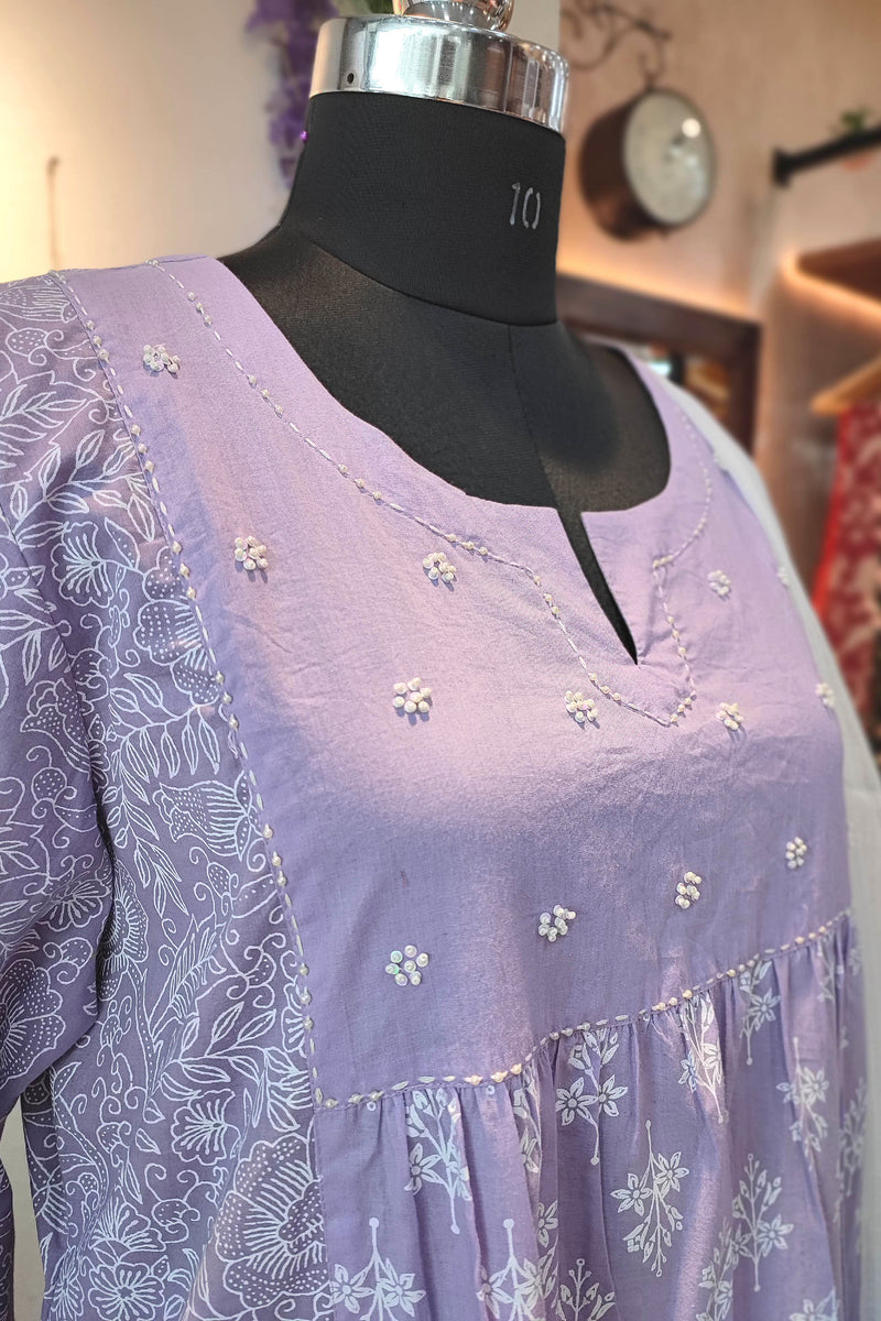 Lavender Cotton Suit with cotton pant & White  Kota Dupatta