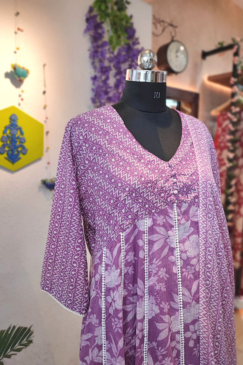 Lavender Pure  Cotton Suit sat with cotton pant and cotton Dupatta